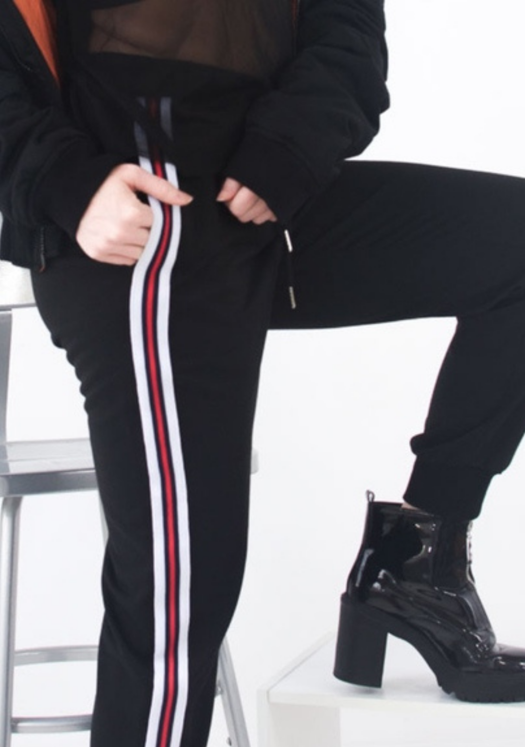 Black Jogger Pant with Stripe