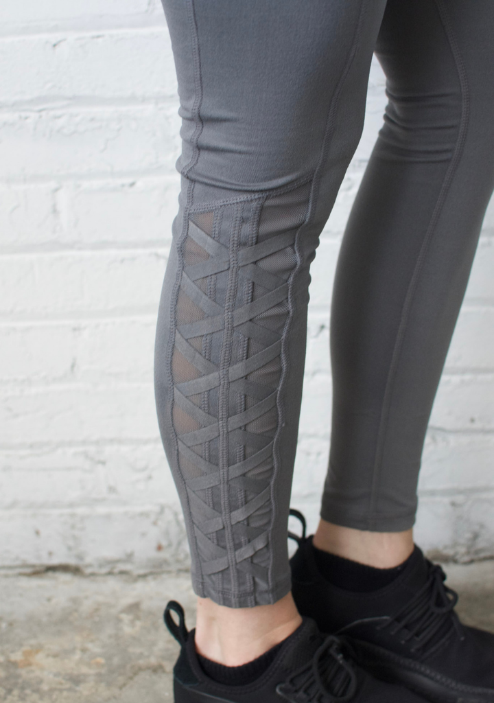 Grey Full Length Lace Up Leggings